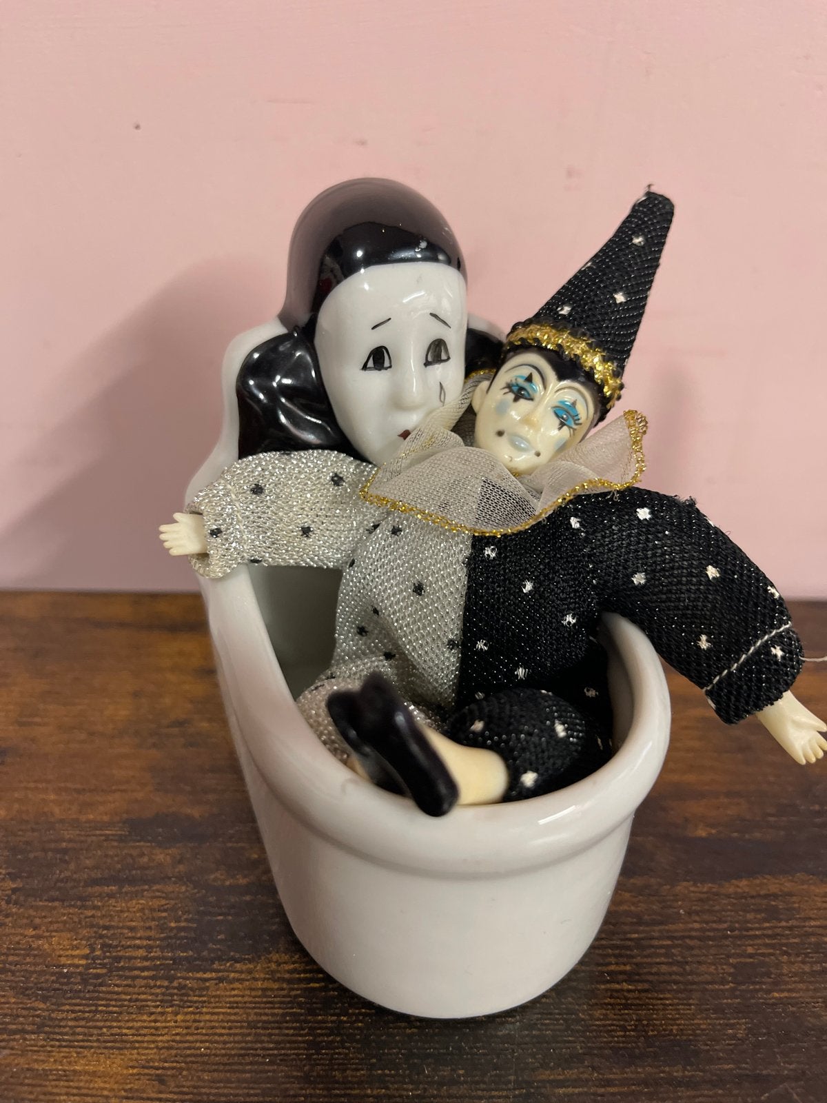 Vintage Pierrot in porcelijnen badje, Antiek en Kunst, Ophalen of Verzenden