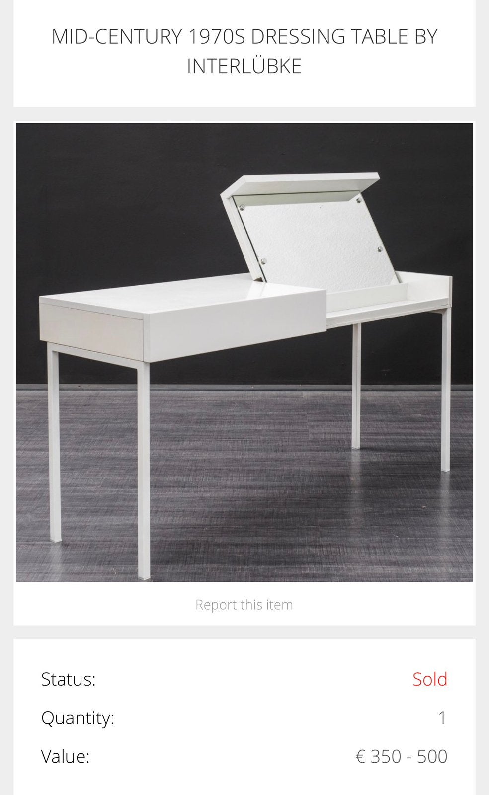Interlübke vintage kaptafel met spiegel + nachtkastje, Ophalen, Gebruikt, 100 tot 150 cm, Minder dan 100 cm