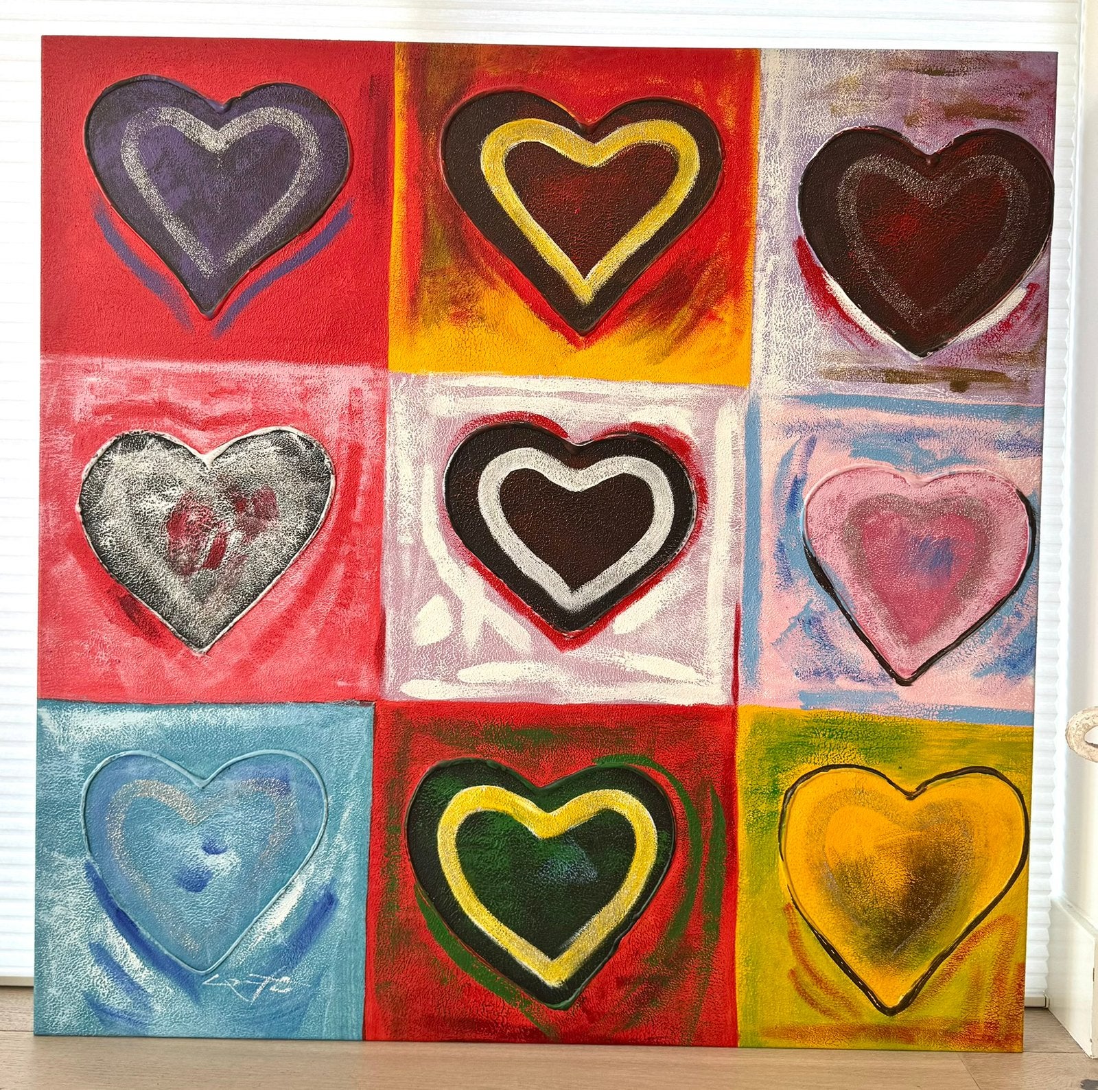Schilderij hartjes 1x1 meter, Ophalen of Verzenden
