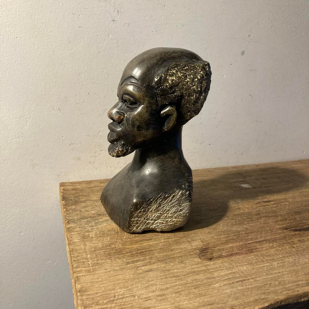 Stenen Buste Afrikaanse Man - 14 cm hoog, Ophalen of Verzenden