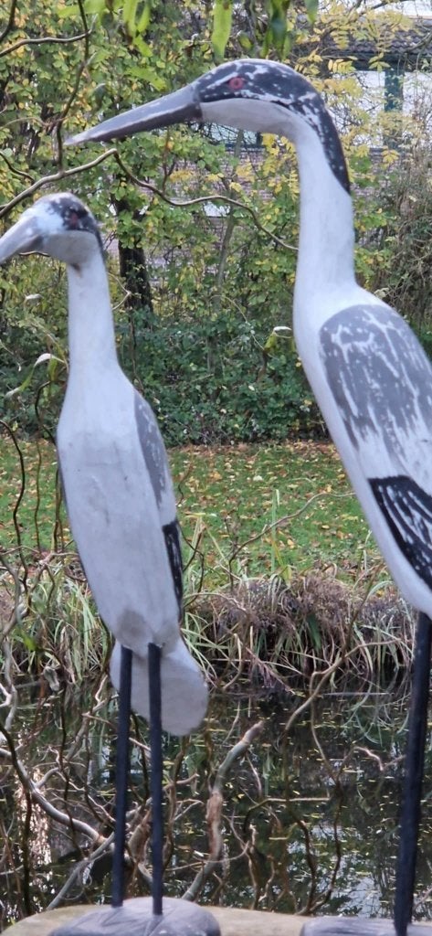 2 mooie houten vogels voor binnenshuis(of buiten) (brocante), Hout, Ophalen of Verzenden, Wit, Gebruikt