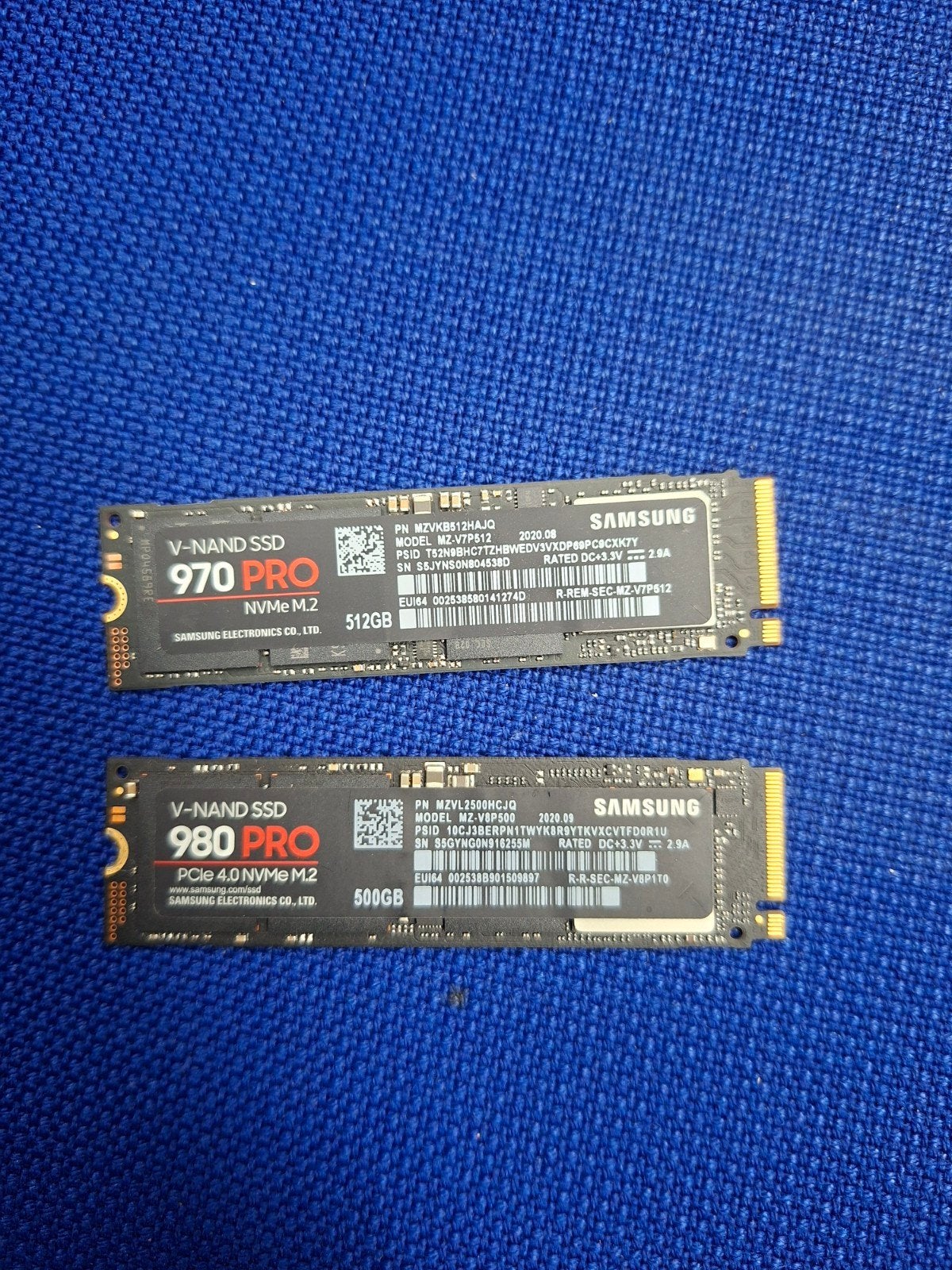 2x Samsung NVMe SSD M.2 500GB/512GB (970 Pro), Intern, Gebruikt, Server, SSD
