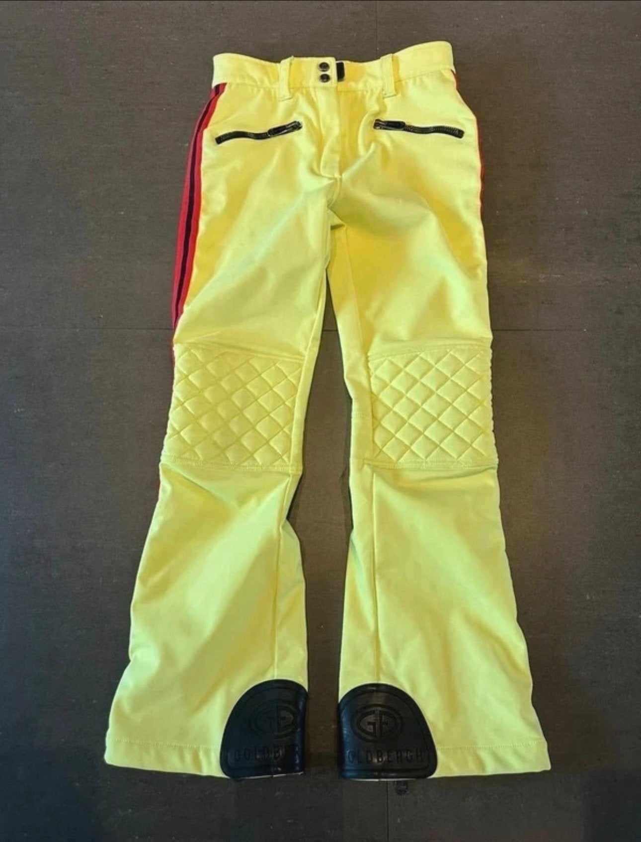 Goldbergh skibroek fel geel rode bies 38, Kleding | Dames, Ophalen of Verzenden, Zo goed als nieuw, Maat 38/40 (M), Broek