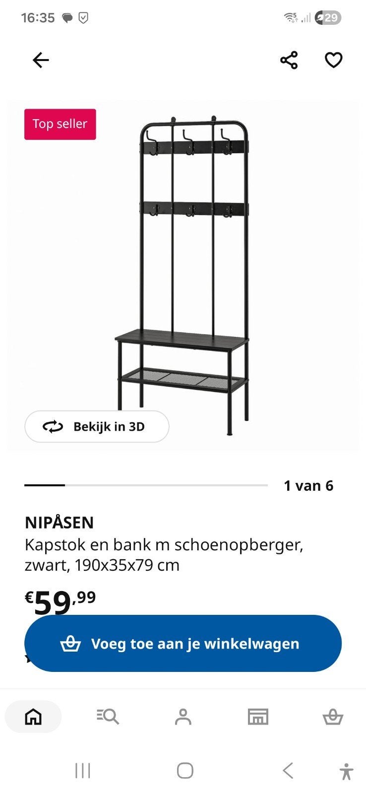 Kapstok met schoenenrek zwart ikea groot, Zo goed als nieuw, Metaal, 150 tot 200 cm, Ophalen