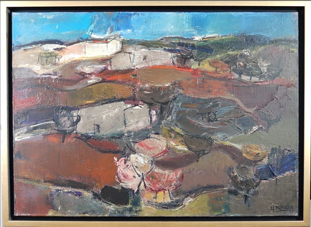 Harry Koolen(1904)Olieverf doek "Zuid Limburgs Land" Ges Ged, Antiek en Kunst, Landschap, Ophalen of Verzenden, Olieverf, Ophangklaar