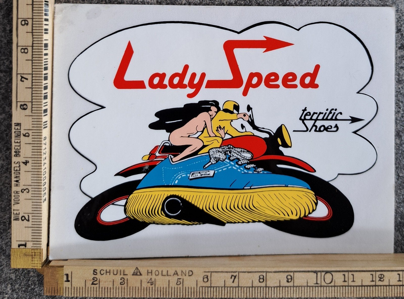 vintage sticker Lady Speed naakte vrouw op motor, Ophalen of Verzenden, Zo goed als nieuw