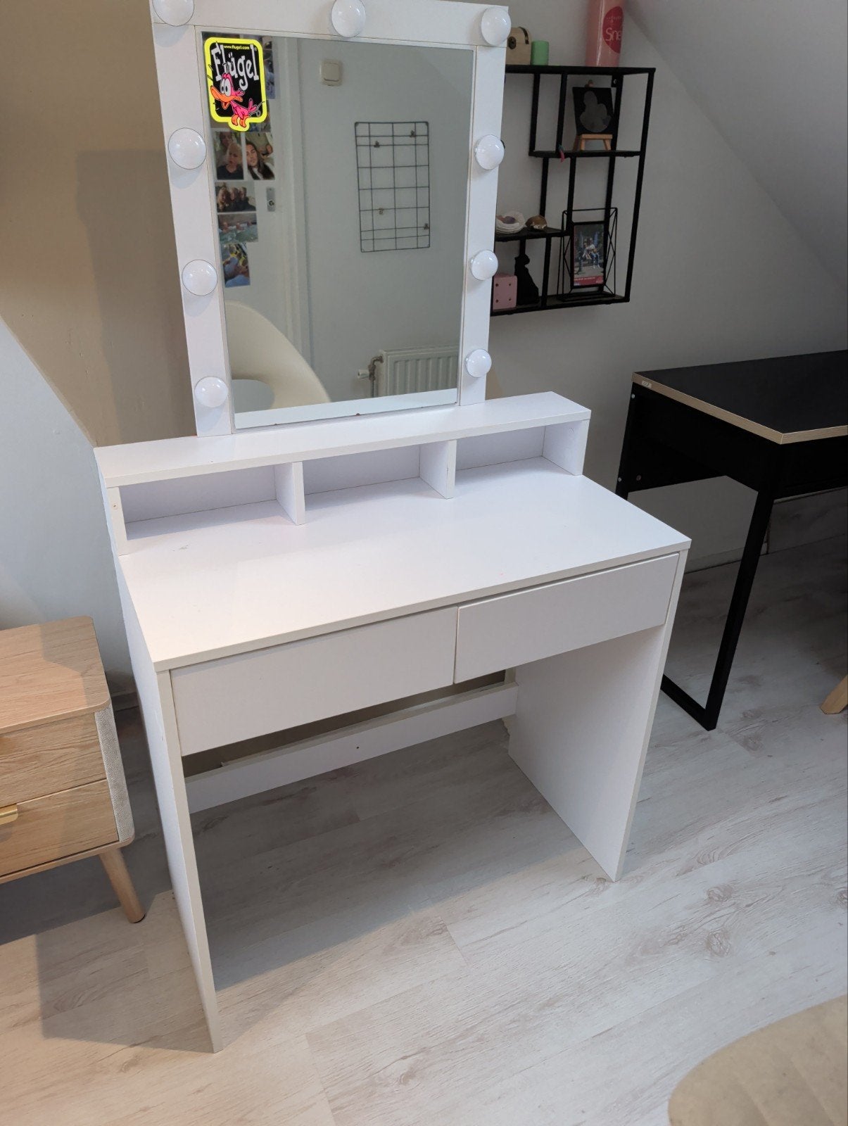 Witte make-up tafel met spiegel en lades, Ophalen, Gebruikt, Hout