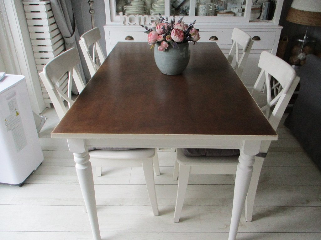 Mooie tafel 1.55 met 4 stoelen chair met kussentjes, Ophalen, 50 tot 100 cm, Zo goed als nieuw, 150 tot 200 cm