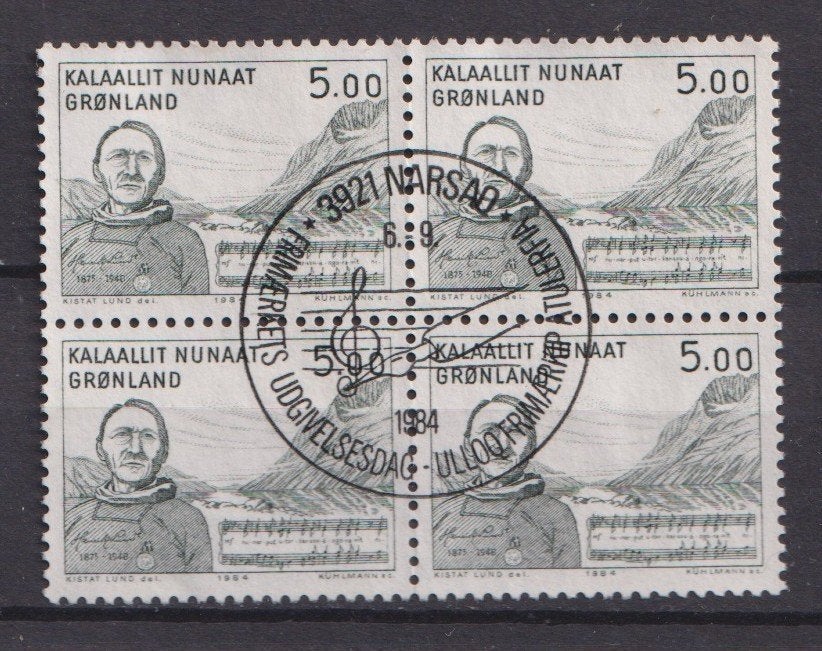 Groenland 1984; Componist Lund - 4-Blok Mi 153, gebruikt., Ophalen of Verzenden, Denemarken, Gestempeld