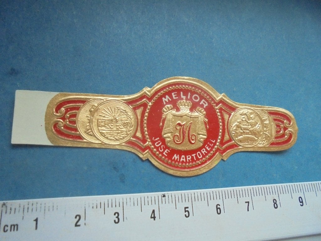 Oude sigarenband MELIOR José Matorell met wapenschild, Ophalen of Verzenden, Zo goed als nieuw, Sigarenbandjes