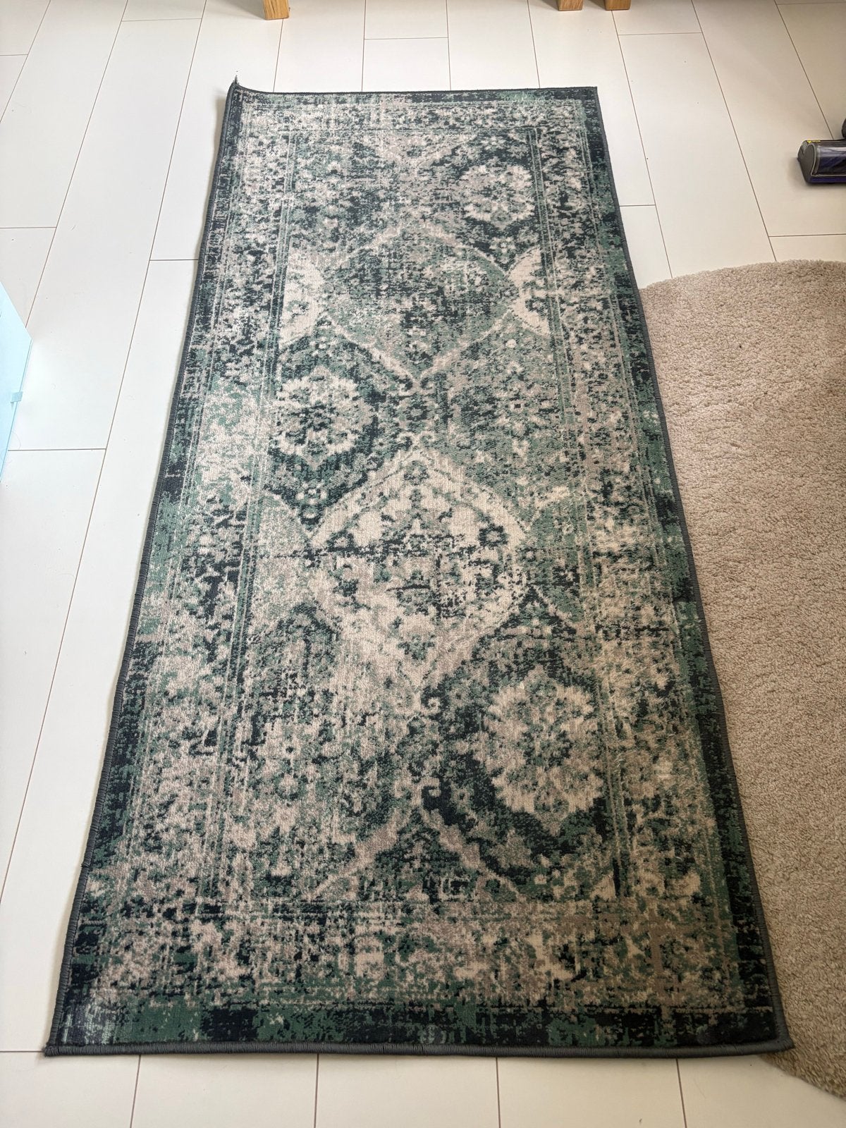 IKEA VONSBAK Vloerkleed - Blaiw-Groen/Beige (80x180 cm), Ophalen, Gebruikt, 50 tot 100 cm, 150 tot 200 cm