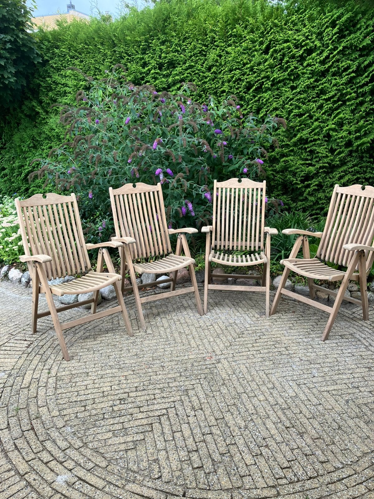 Teakhouten tuinstoelen 2 setjes 450 euro p set, Ophalen, Gebruikt, Teakhout