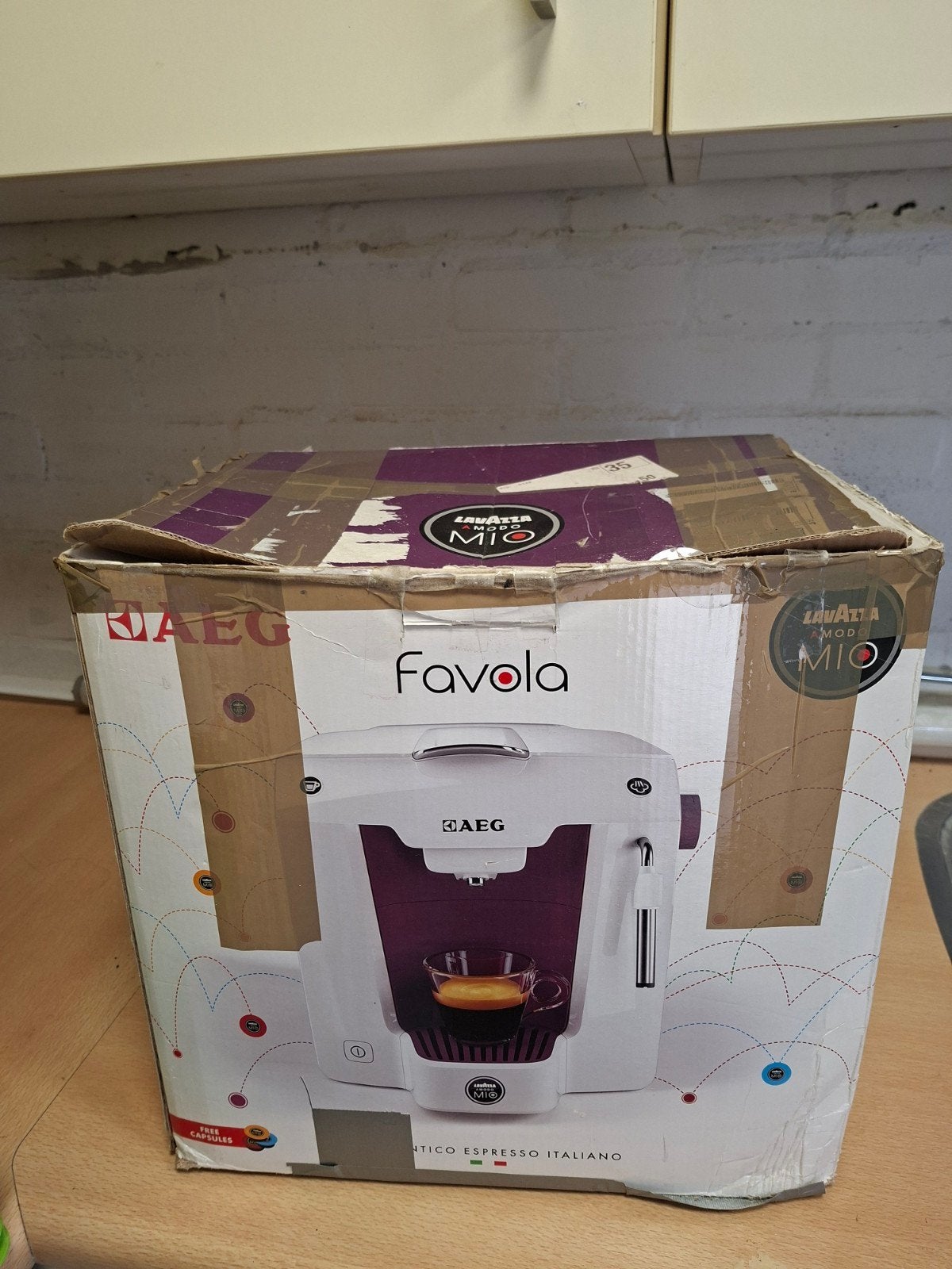 AEG Lavazza Mio Favola Espresso Apparaat Wit/Paars, Koffiepads en cups, Espresso apparaat, Ophalen of Verzenden, Zo goed als nieuw
