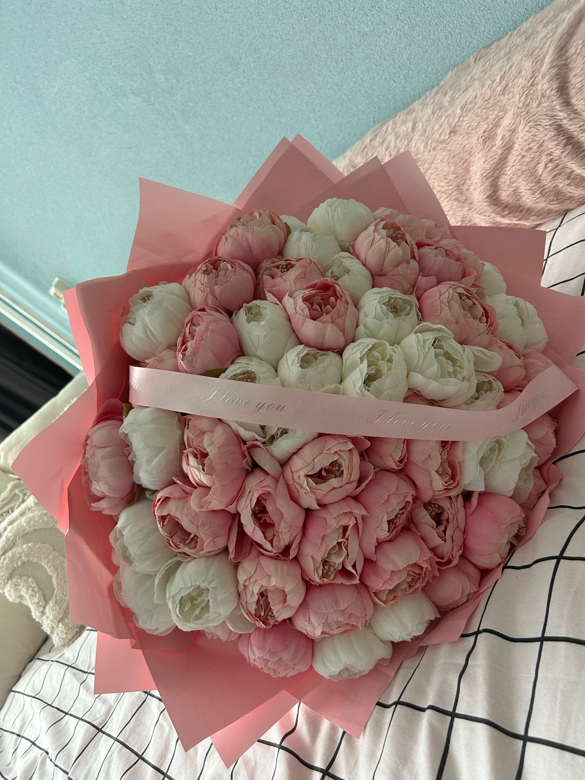 Prachtig pioenrozen boeket kunstbloemen - Roze en wit, Ophalen, Binnen, Roze, Nieuw