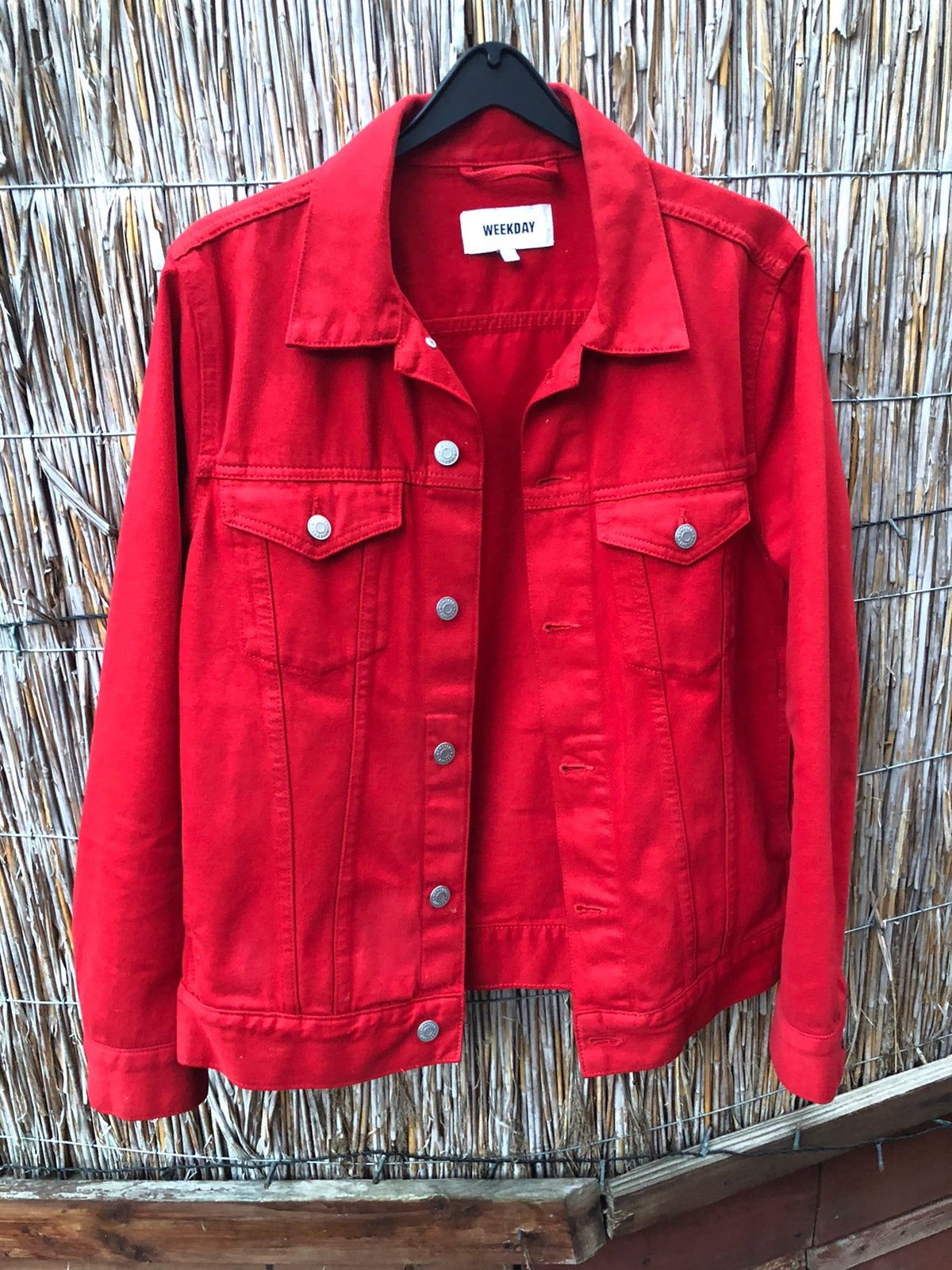 Rood spijkerjack maat M, Ophalen of Verzenden, Zo goed als nieuw, Maat 38/40 (M), Rood