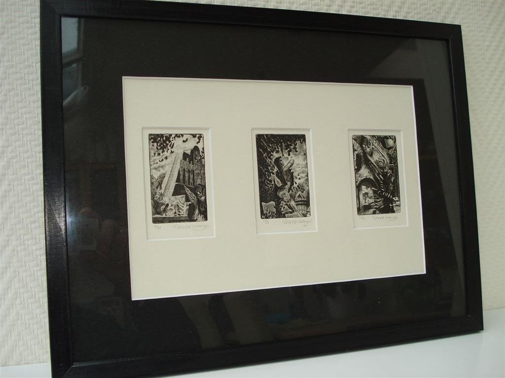3 etsjes van Ton De Kruijk, gesigneerd, Ophalen of Verzenden