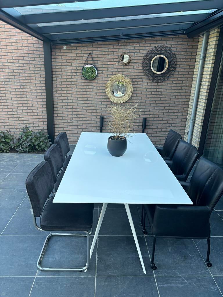 Moderne eetkamertafel met 6 stoelen, Huis en Inrichting, Ophalen, 50 tot 100 cm, Zo goed als nieuw, Vijf personen of meer