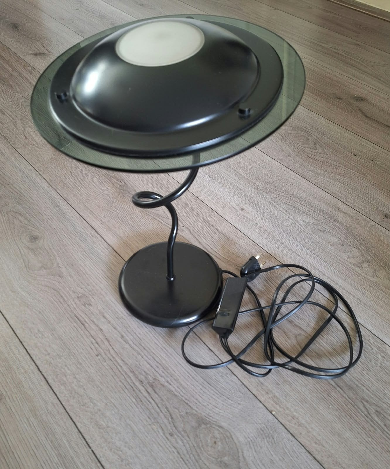 Steinhauer design tafellamp zwart met glazen kap – halogeen, Steinhauer, Gebruikt, Met schakelaar, Overige fittingen
