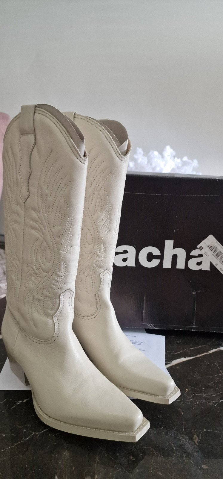leren cowboy larzen, Ophalen, Nieuw, Wit, Hoge laarzen