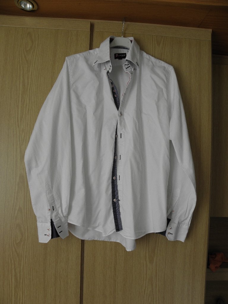 Goedkoop wit katoen Italiaans overhemd 7 CAMICIE Slim fit XL, 7 Camicie, Wit, Ophalen of Verzenden, Gedragen