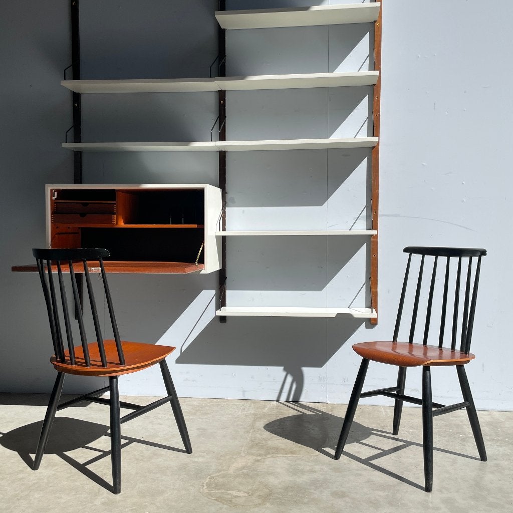🟡 2x vintage Scandinavische spijlenstoel, jaren 1960, Huis en Inrichting, Scandinavisch design, Gebruikt, Twee, Zwart