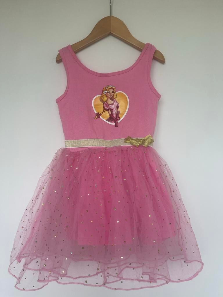 Prinsessenjurk Assepoester - Roze met glitters, Ophalen of Verzenden, Gebruikt, Meisje, Jurk of Rok