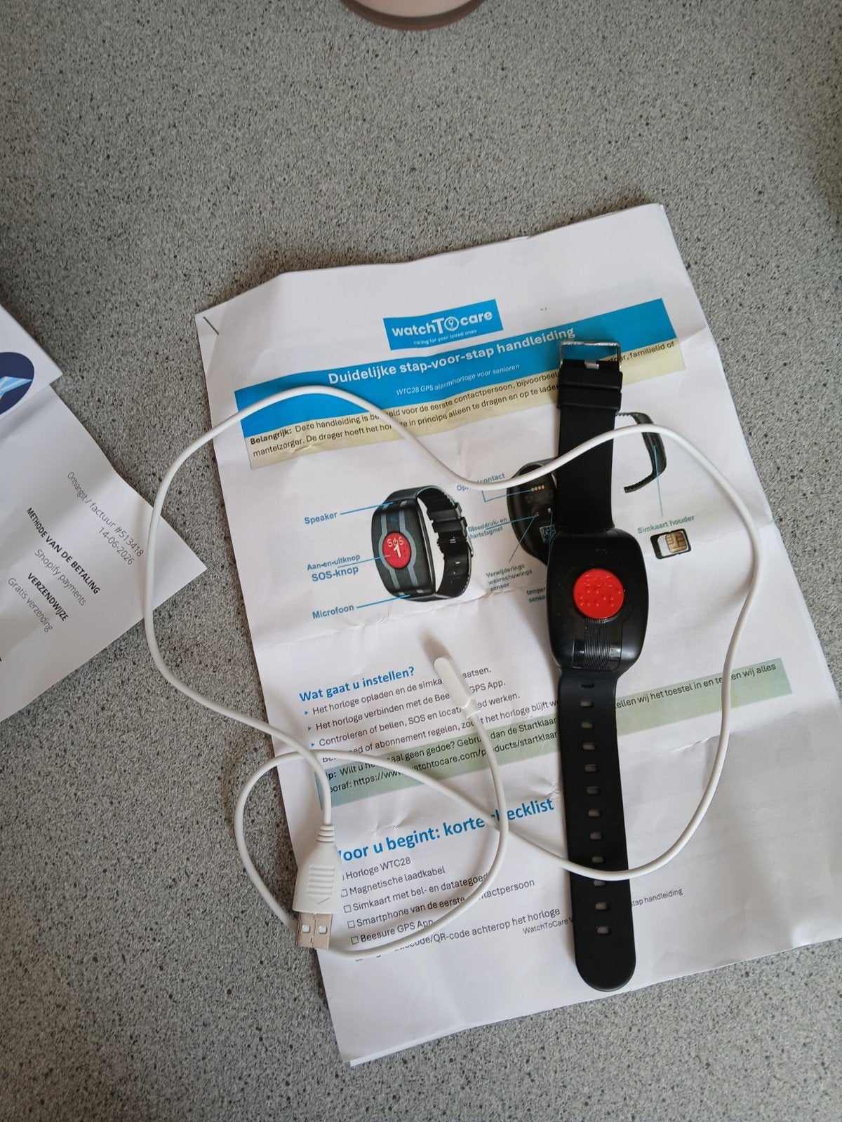 WatchToCare Senioren Alarm Horloge GPS WC28, Zwart, WatchToCare, Ophalen of Verzenden, Zo goed als nieuw
