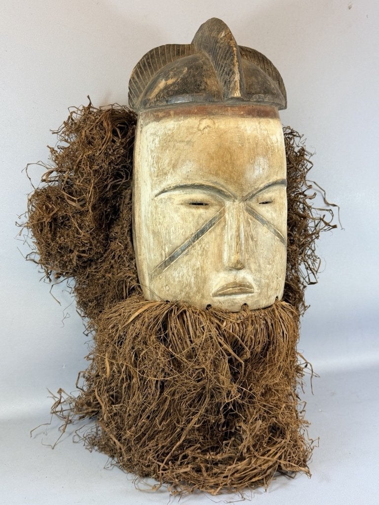 260782 Oud Afrikaans Fang masker met baard Gabon., Ophalen of Verzenden