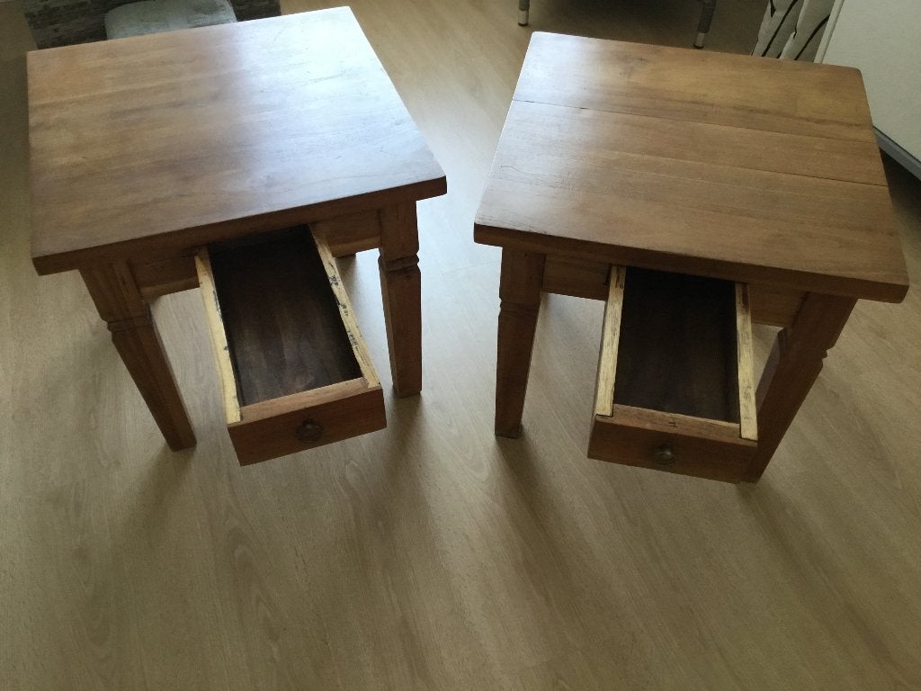 Teak hout bijzettafel, Huis en Inrichting, Minder dan 55 cm, Gebruikt, Koloniaal, Vierkant