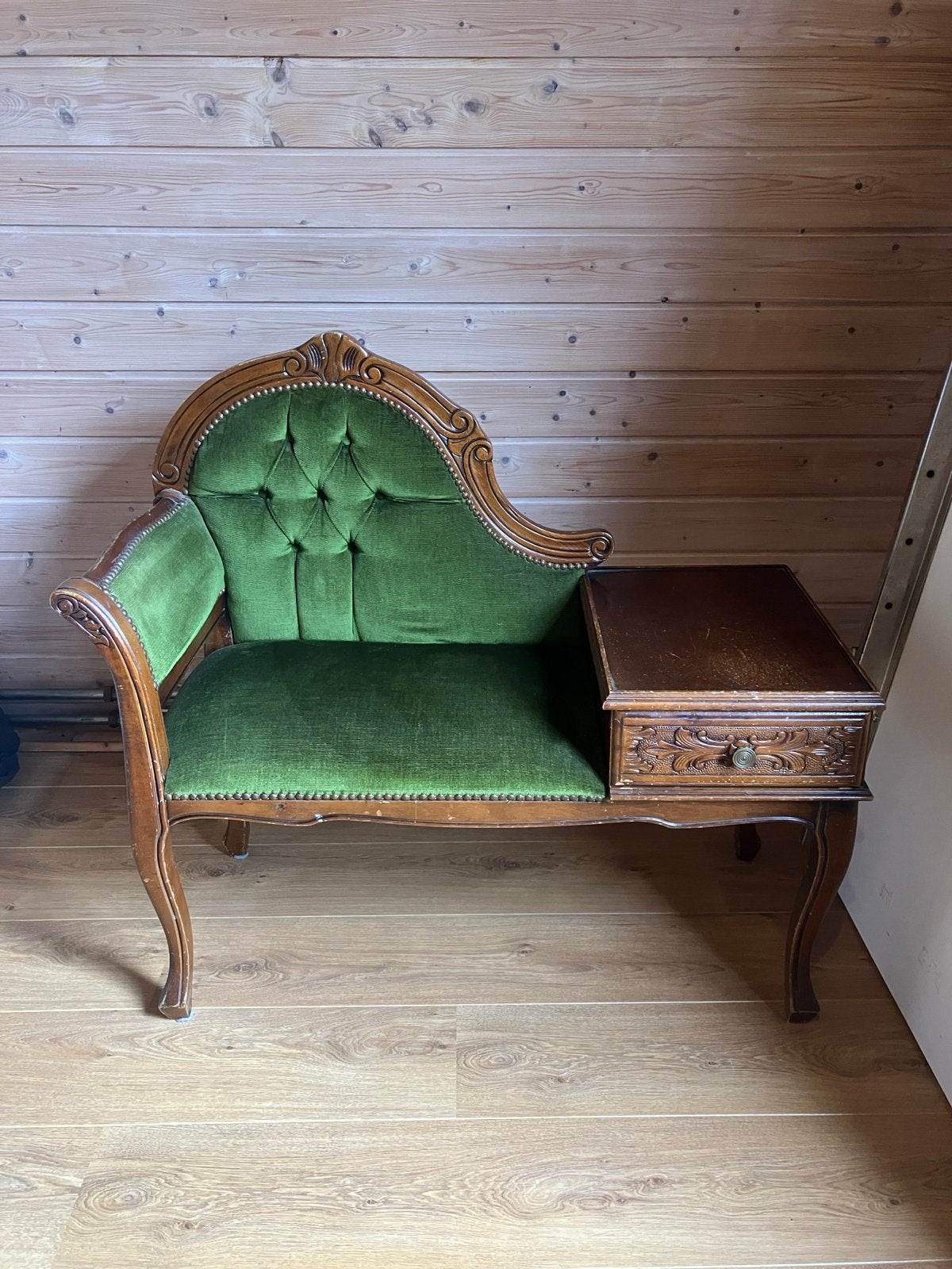 Vintage Telefoonbankje Groen met Hout - Charmant en Schattig, Antiek en Kunst, Antiek | Meubels | Stoelen en Banken, Ophalen