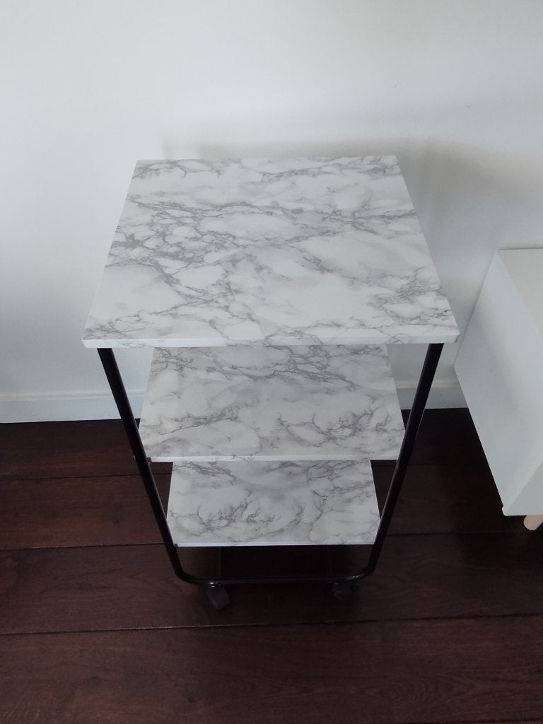 Stijlvolle Trolley / Bijzettafel met Marmerlook  40x40x76 cm, Ophalen