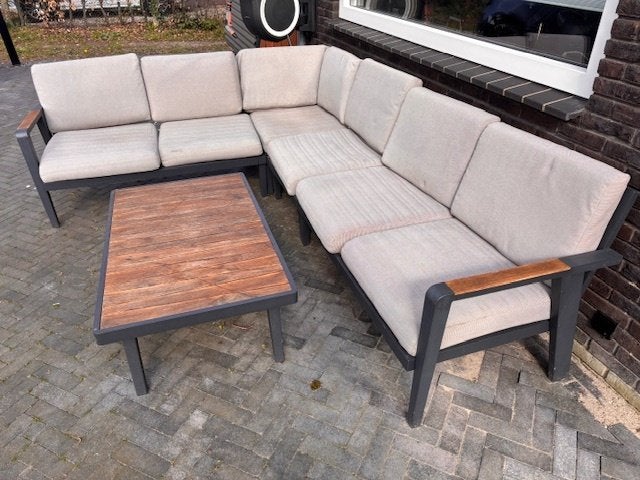 TE KOOP!Hoekloungeset Emoti Higold, deze zomer 3 jaar oud, Ophalen, Gebruikt, 6 zitplaatsen, Teakhout