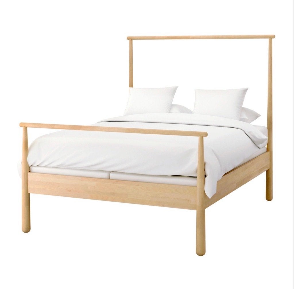 Houten bedframe met hemelbed-look, ikea gjora, Ophalen, Gebruikt, Beige, Tweepersoons