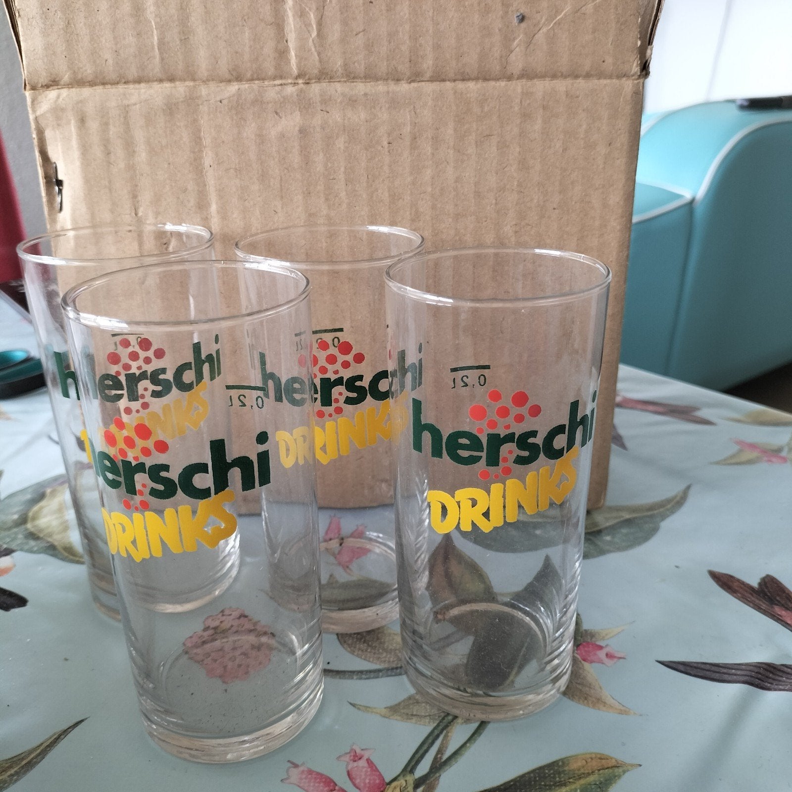 Set van 4 vintage Herschi Limonade Glazen, Verzenden, Gebruikt, Overige typen