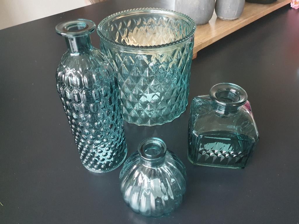 Vaasje bol blauw glas, *, Blauw, *, Nieuw