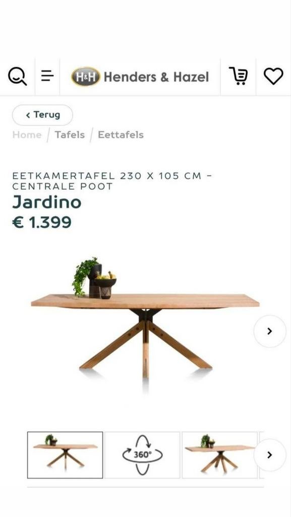 Henders & Hazel Jardino eettafel 230x105 | eiken | 4 stoelen, Ophalen, Gebruikt, 200 cm of meer, 50 tot 100 cm