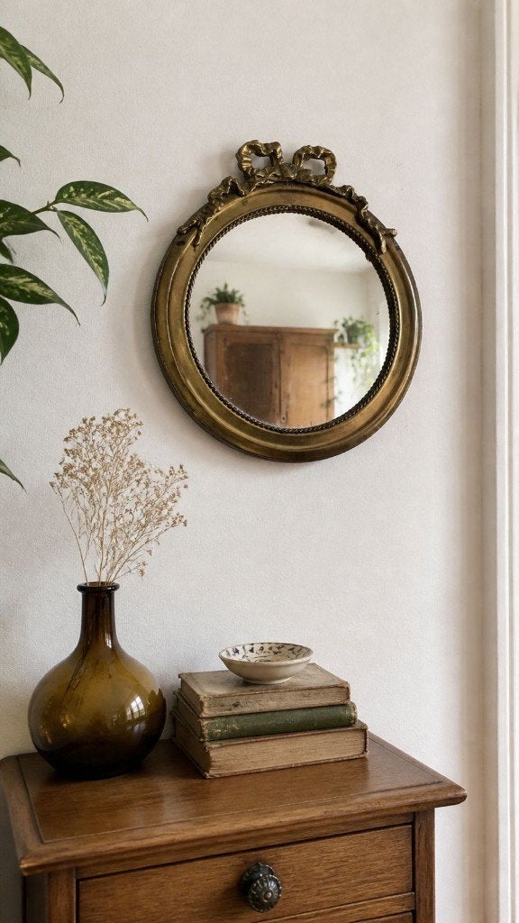 Antieke messing ronde spiegel Louis XVI stijl, Ophalen of Verzenden, Rond, Minder dan 50 cm, Minder dan 100 cm