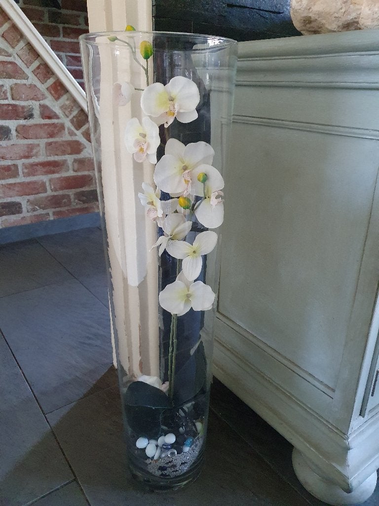 Kunstorchidee in glazen vaas, Ophalen, Binnen, 70 cm, Kunstbloem