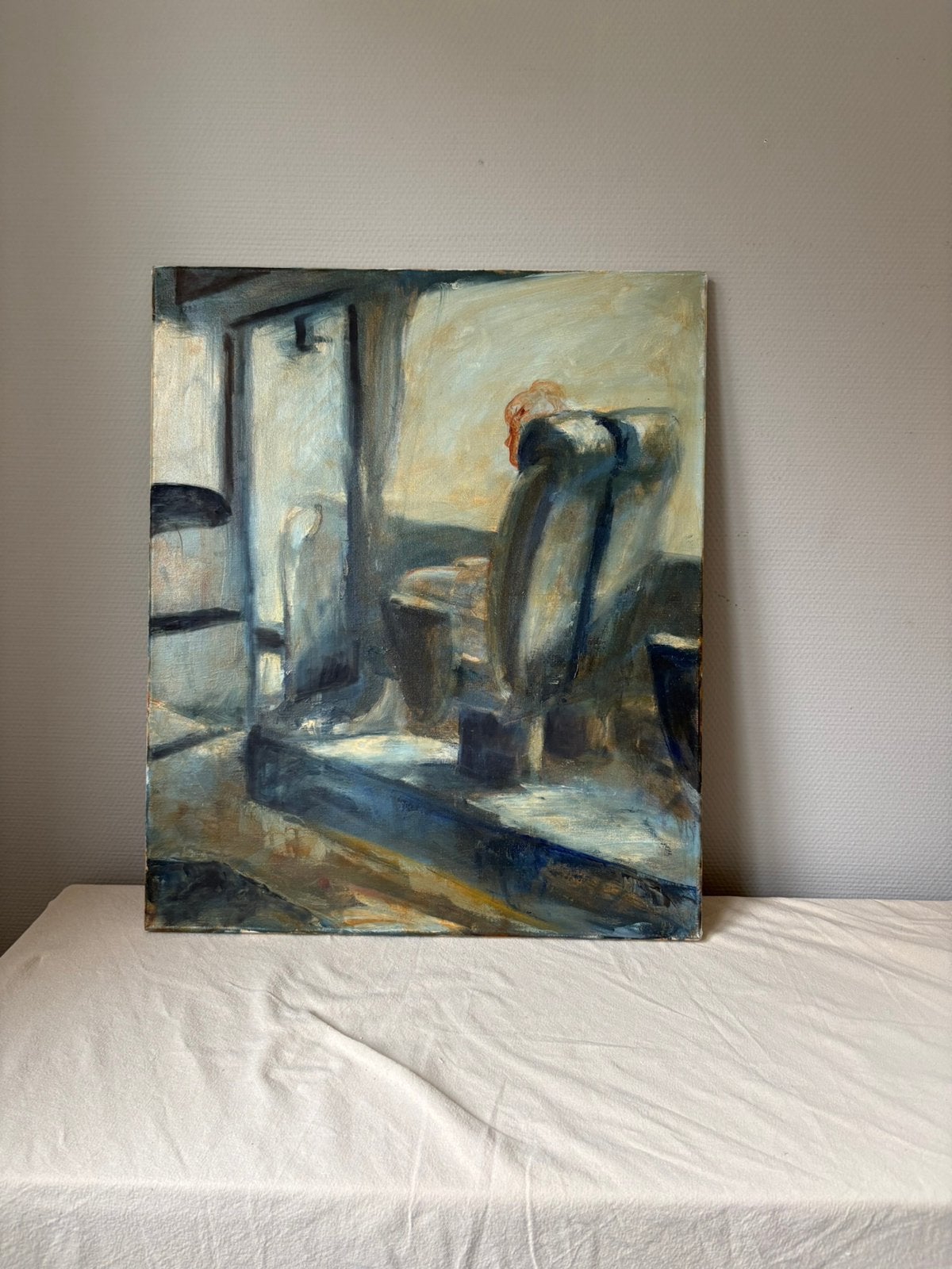 Vintage figuratief olieverf schilderij op linnen| signed, Ophalen of Verzenden