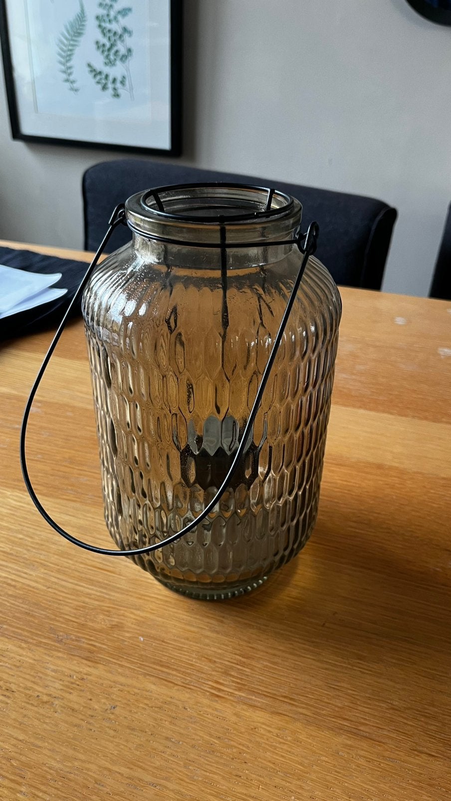 Windlicht voor waxinelichtje donker getint glas, Gebruikt, Waxinelichthouder, Ophalen of Verzenden, Glas