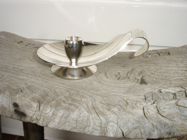 Verzilverde modernistische design blaker / kandelaar jr 60, Gebruikt, 7 cm, Ophalen of Verzenden, Kandelaar