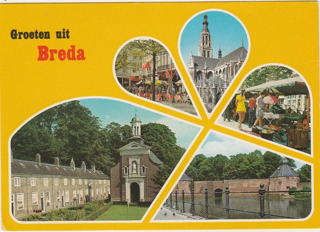 BREDA Begijnhof Terras Kerk Markt Spanjaardsgat Groeten, Verzenden, 1980 tot heden, Ongelopen, Noord-Brabant