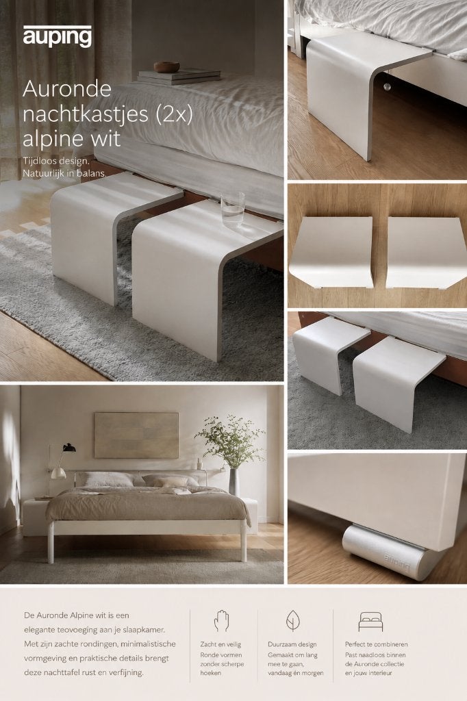 Auping Auronde nachtkastjes Alpine wit (2x) z.g.a.n., Ophalen, Zo goed als nieuw, Minder dan 45 cm, Minder dan 55 cm