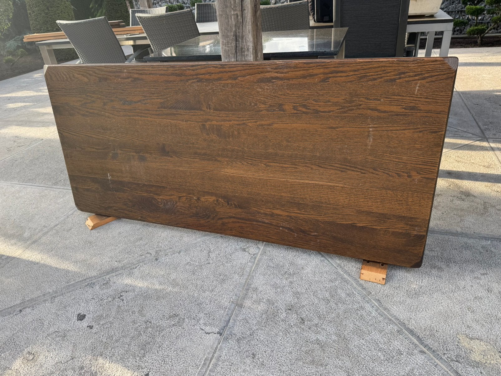 Te koop massief eiken tafelblad ., Doe-het-zelf en Verbouw, Hout en Planken, Ophalen, Eiken, Zo goed als nieuw, Plank