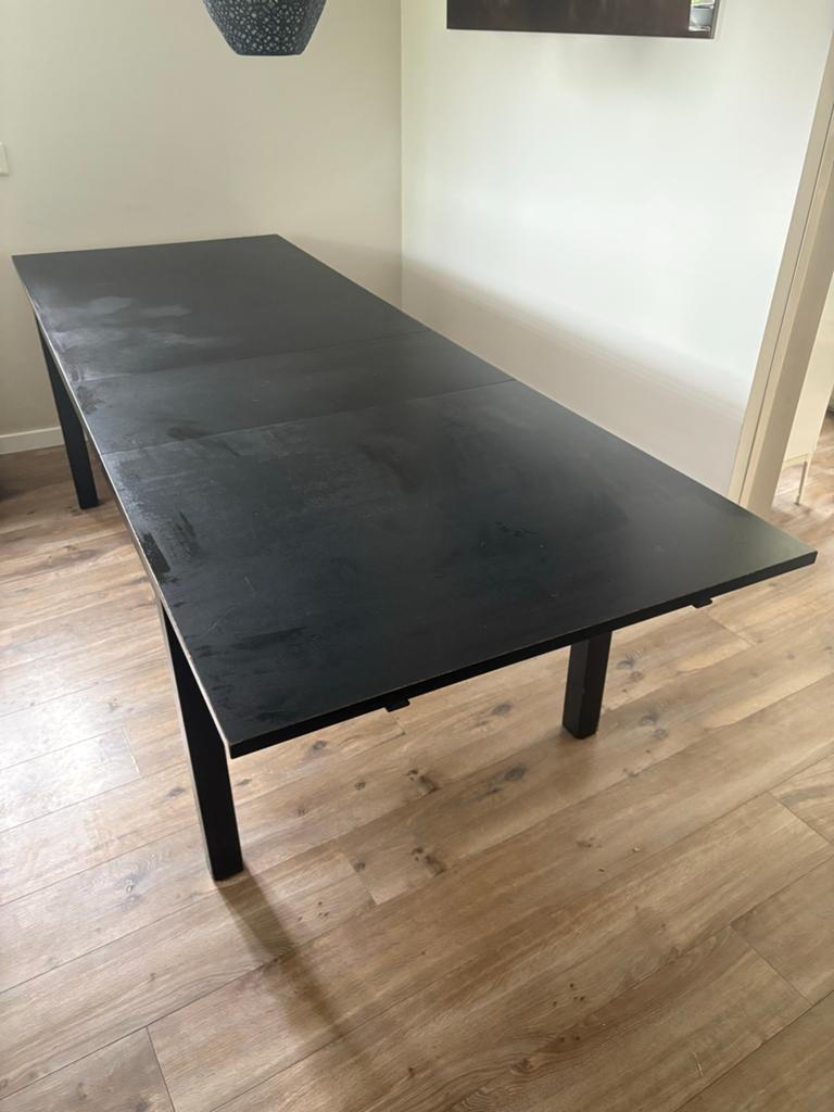 Zwarte Eettafel (uitschuifbaar) // Ikea Bjursta, Huis en Inrichting, Tafels | Eettafels, Gebruikt, 50 tot 100 cm, Rechthoekig
