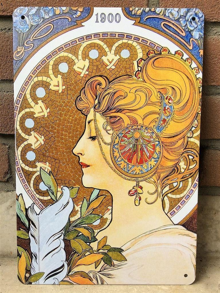 ALPHONSE MUCHA Jugendstil Dame 1900 kunst Wandbord Poster, Ophalen of Verzenden