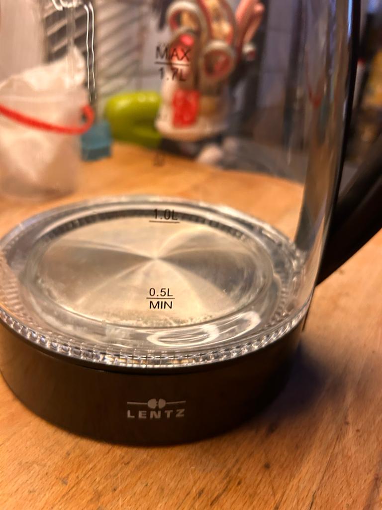 Lentz Waterkoker 1.7L Glas - Zwart, 1 tot 2 liter, Ophalen, Gebruikt