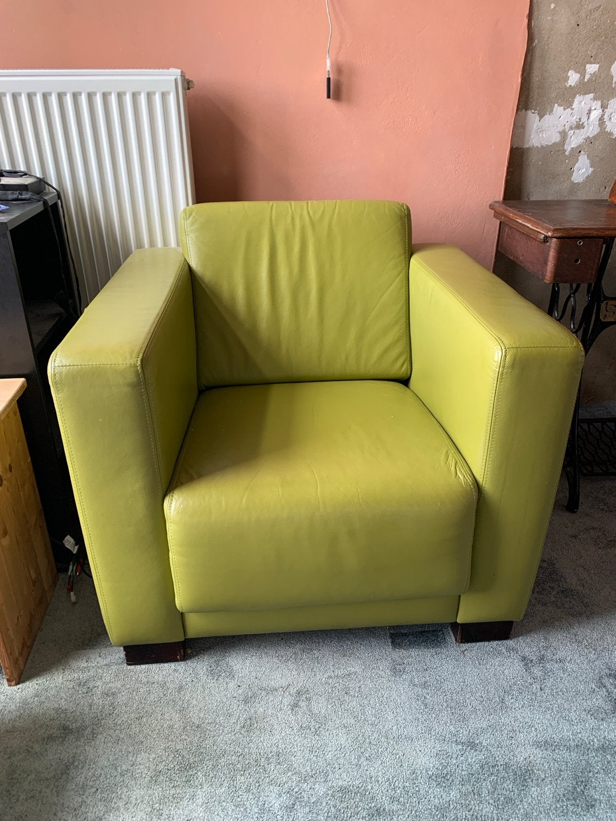 Comfortabele leren fauteuil - limoengroen, Ophalen of Verzenden, Gebruikt, Leer, 75 tot 100 cm