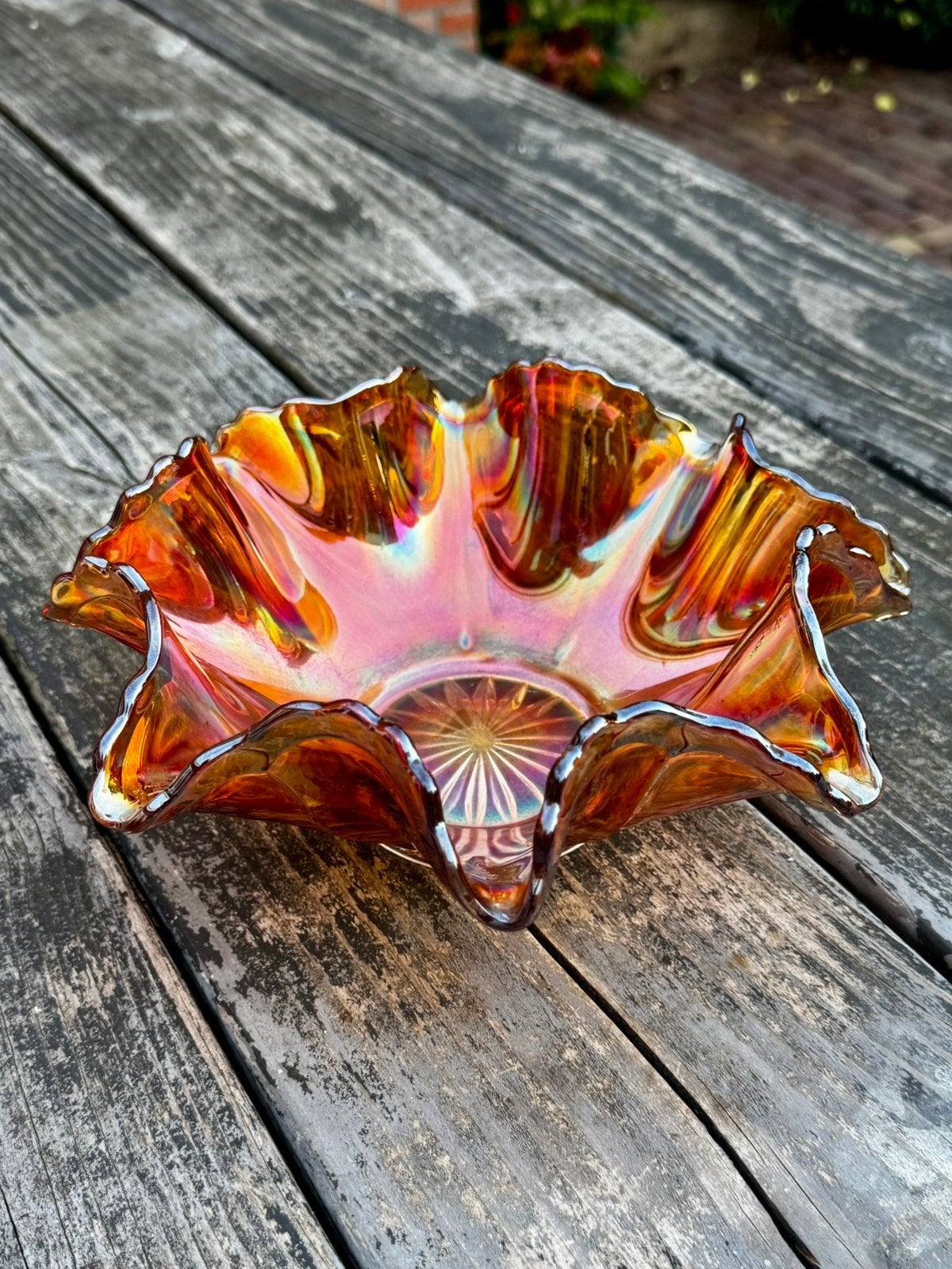 Antieke Fenton ‘Marigold’ Carnival Glass schaal – 22 cm, Ophalen of Verzenden