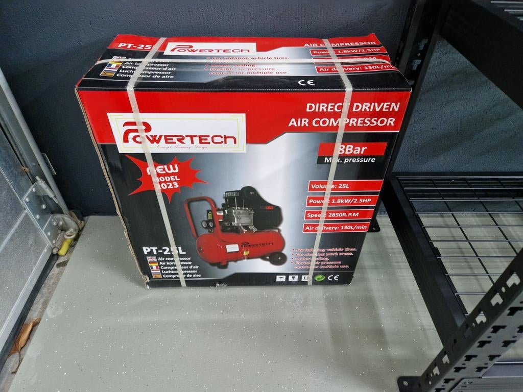 Powertech compressor PT-25L, Doe-het-zelf en Verbouw, Compressors, Ophalen of Verzenden
